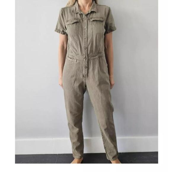 Young Fabulous and Broke Jumpsuit Womens XS Olive Button Up Ankle Khari Utility - Picture 2 of 14